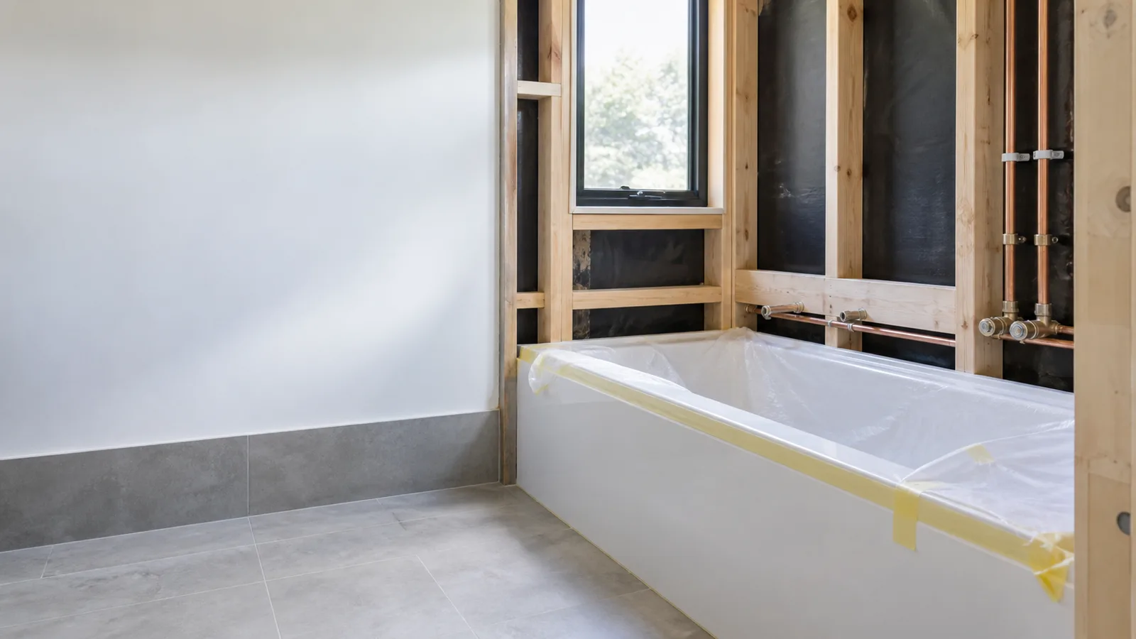 Bathroom renovation plumbing service illustration