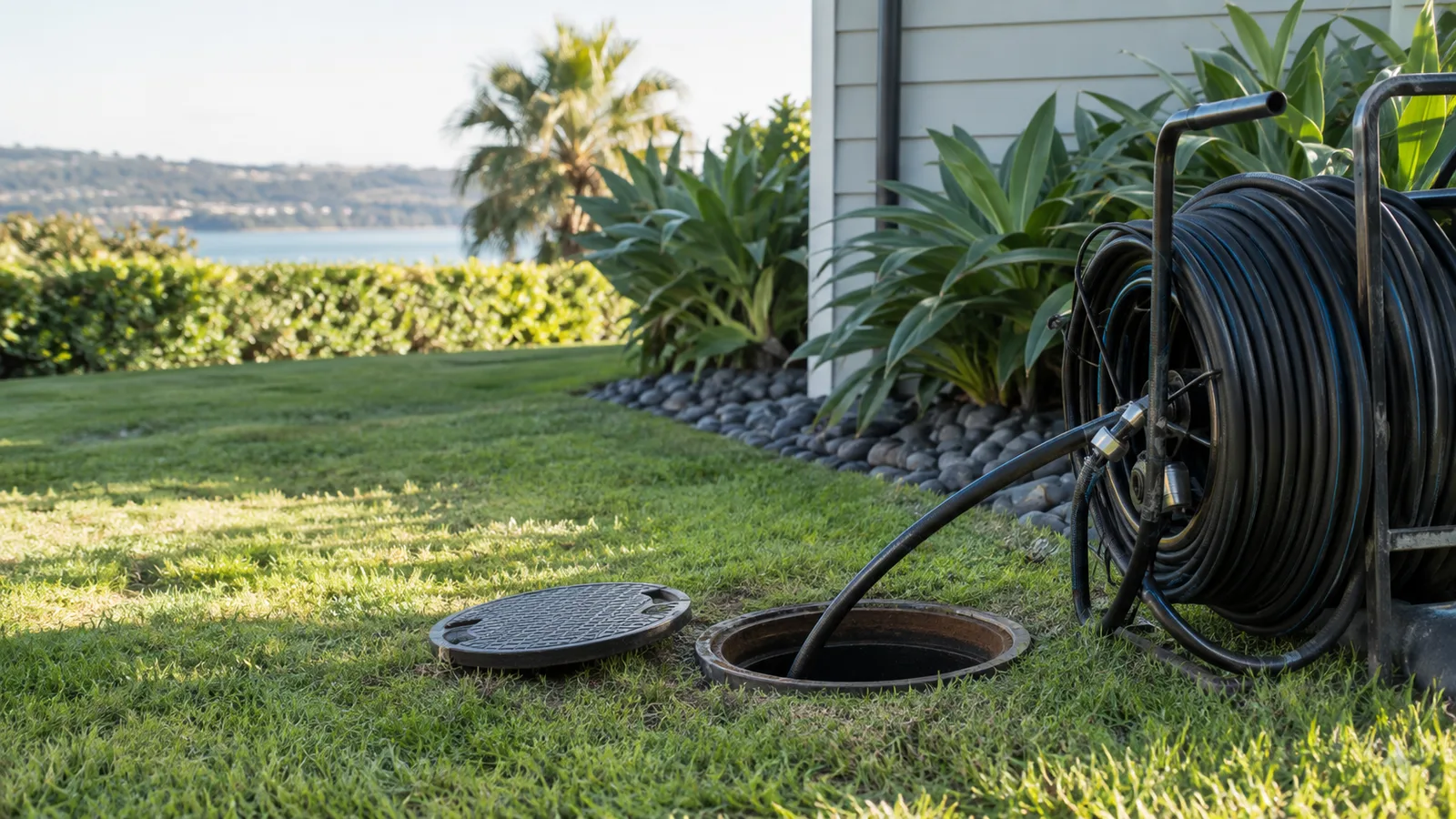 Drain unblocking and water jetting service illustration